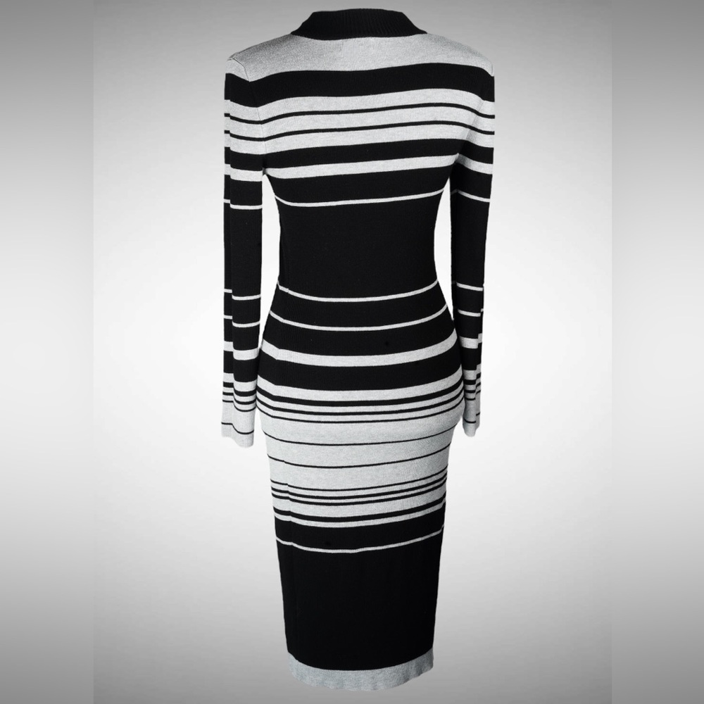 Love Always by FCT Black & Gray Striped Mock-Neck Sweater Midi Dress – Size XL - Picture 7 of 17